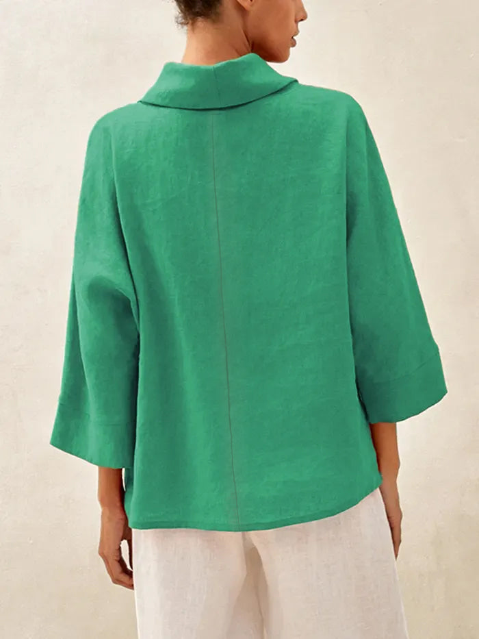 Linen Blend Long Sleeve Blouse