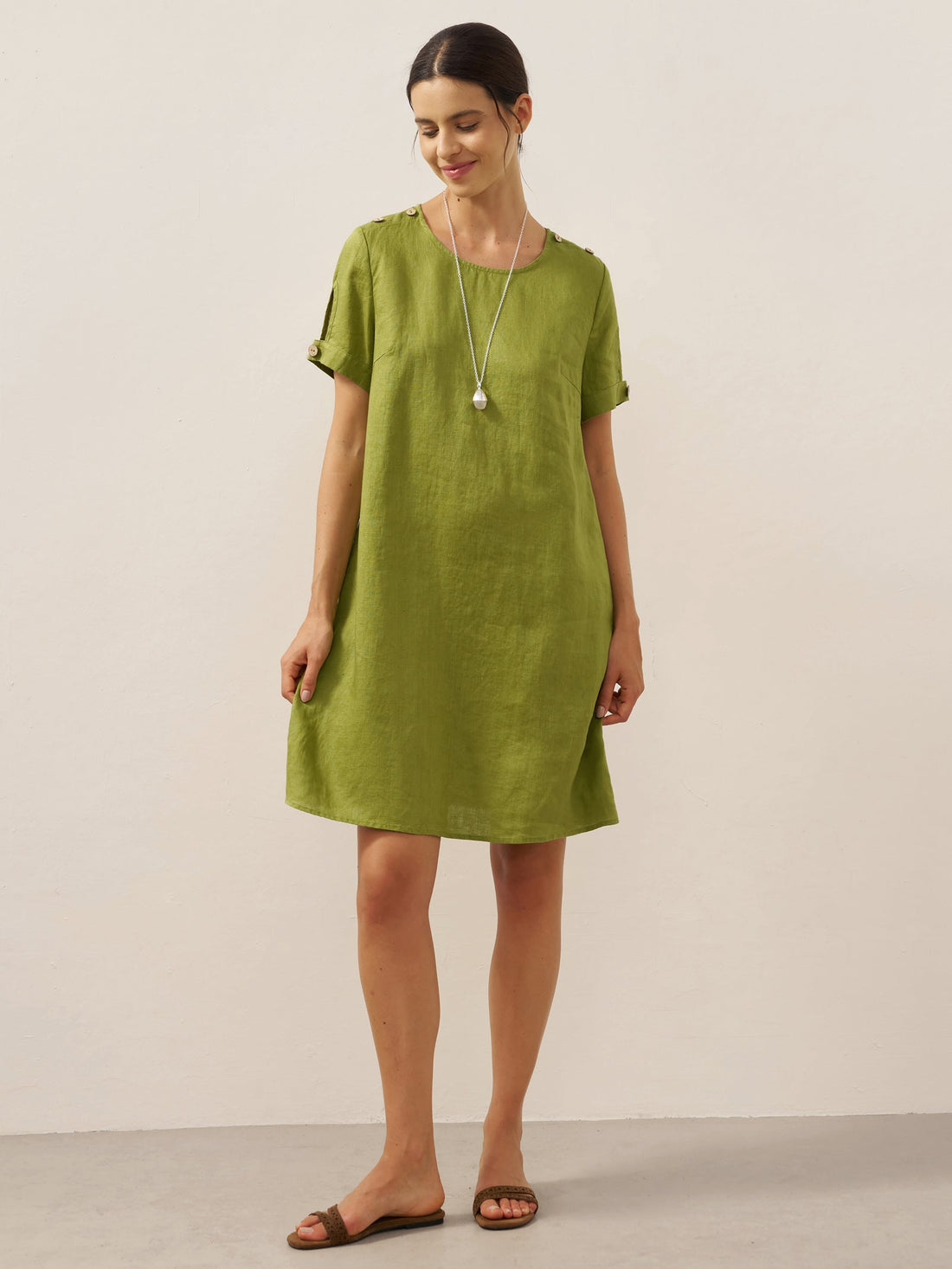 100% Linen Round Neck Mini Dress