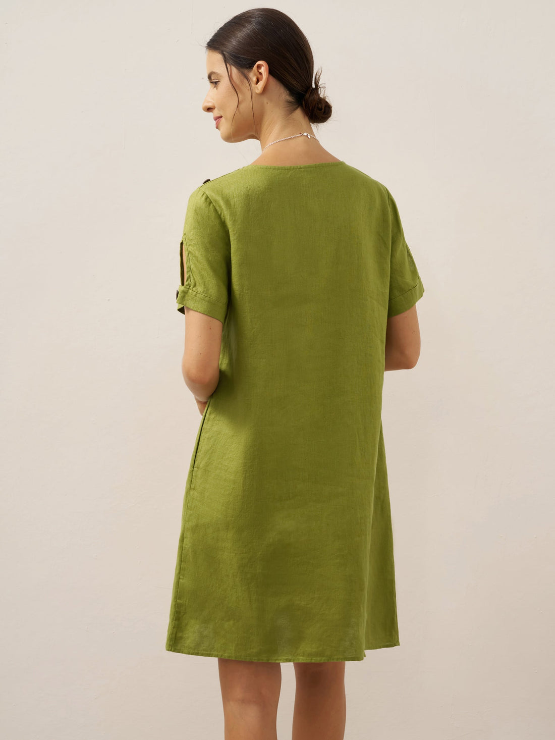 100% Linen Round Neck Mini Dress