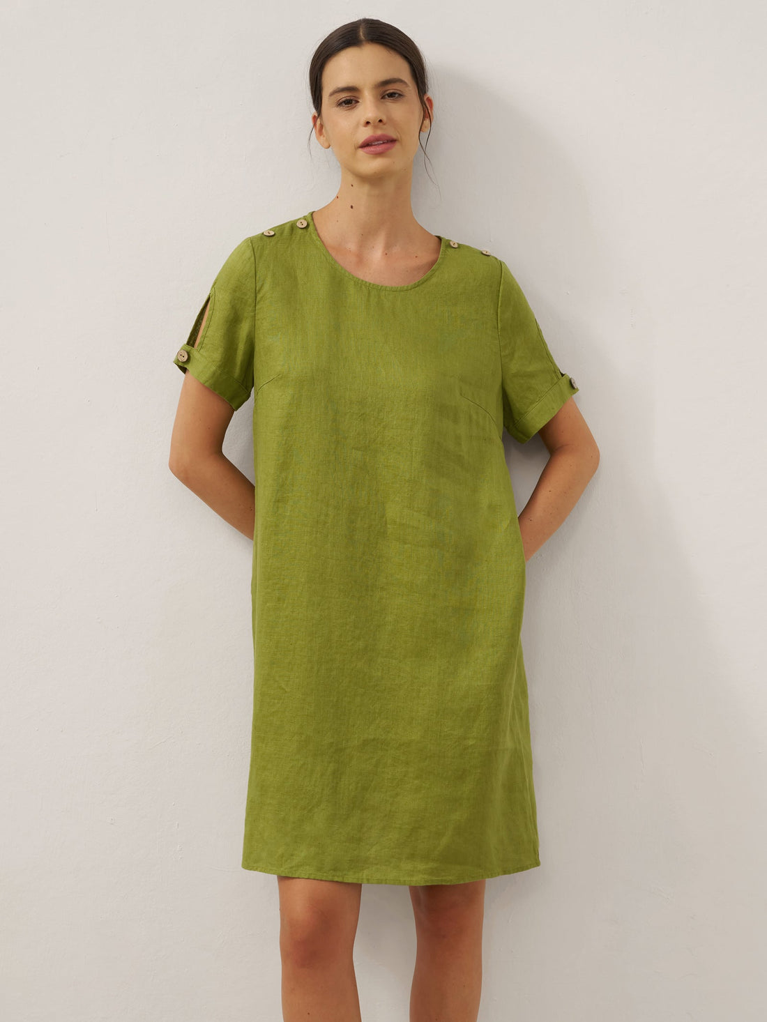 100% Linen Round Neck Mini Dress