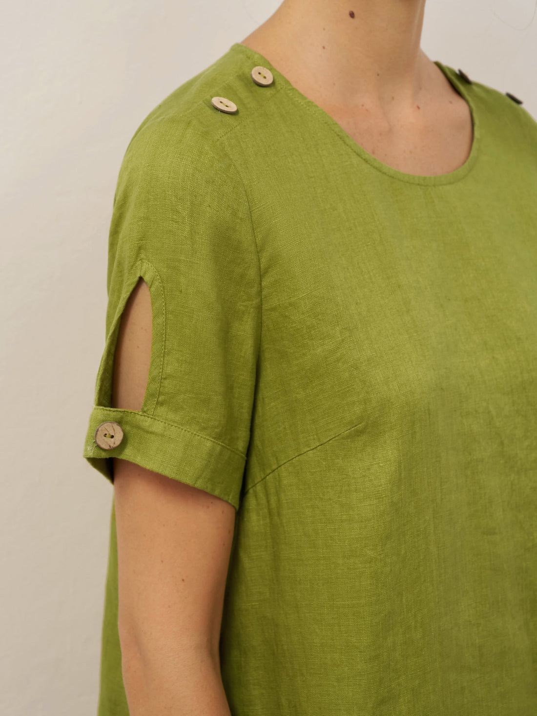 100% Linen Round Neck Mini Dress