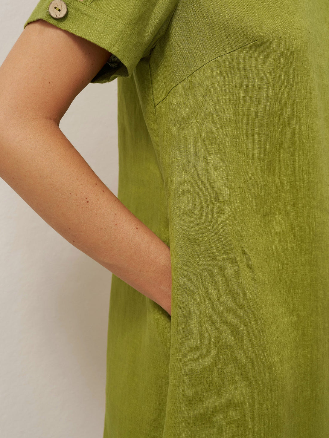 100% Linen Round Neck Mini Dress