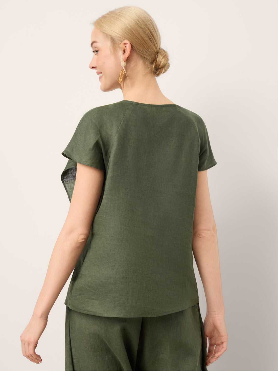 100% Linen Round Neck Top with Cap Sleeves