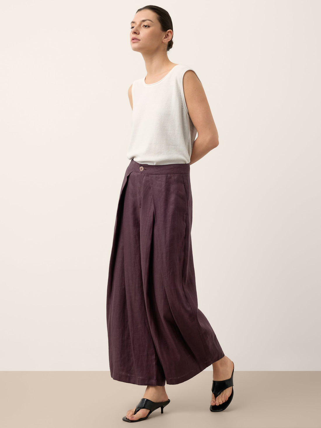 100% Linen Pleated Wide Leg Culottes