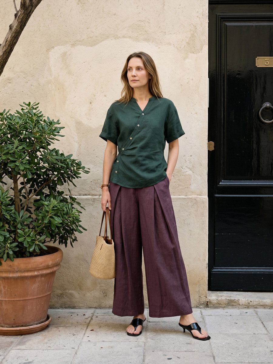 100% Linen Pleated Wide Leg Culottes