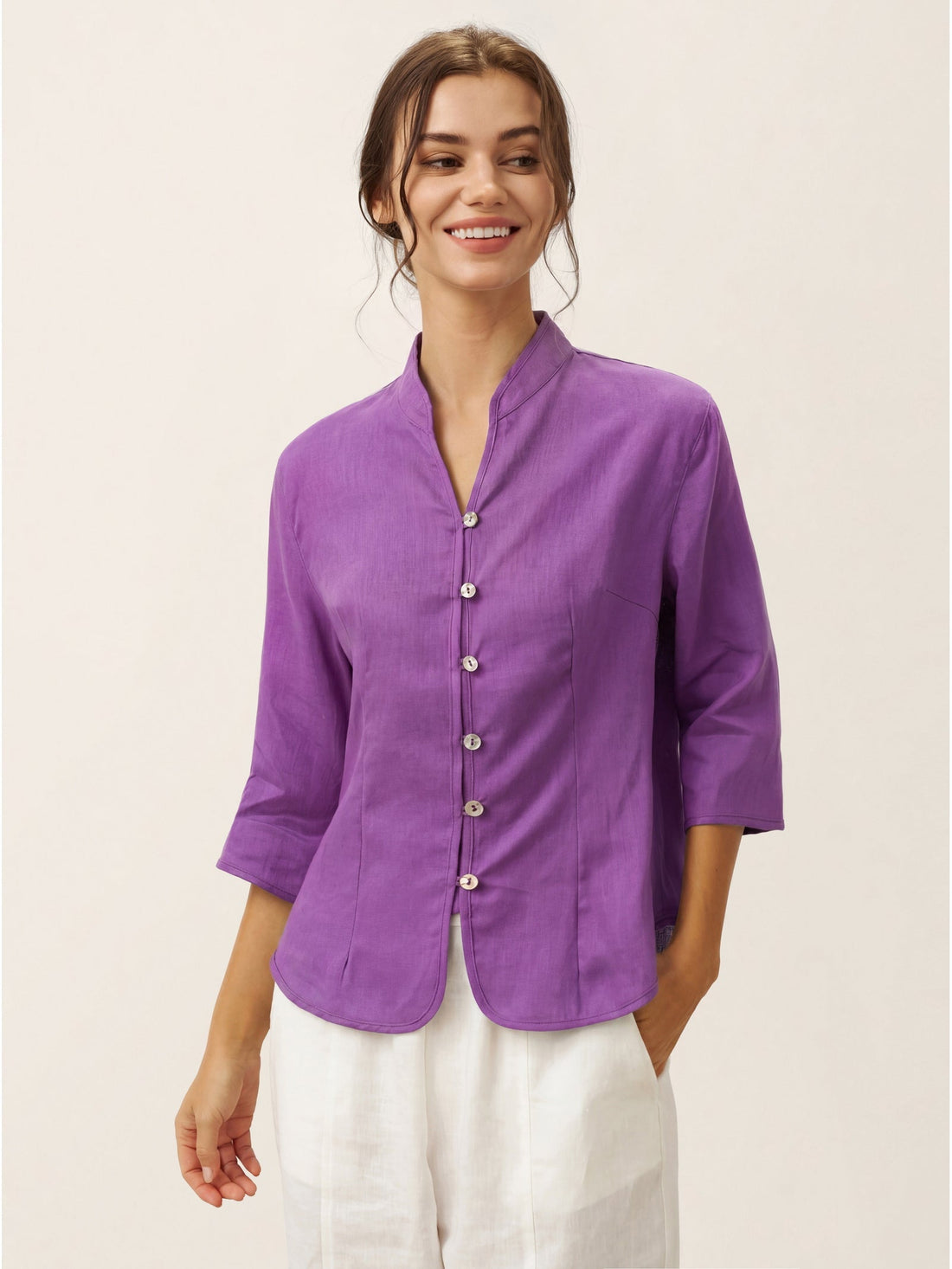100% Linen Tailored Stand-Collar Jacket