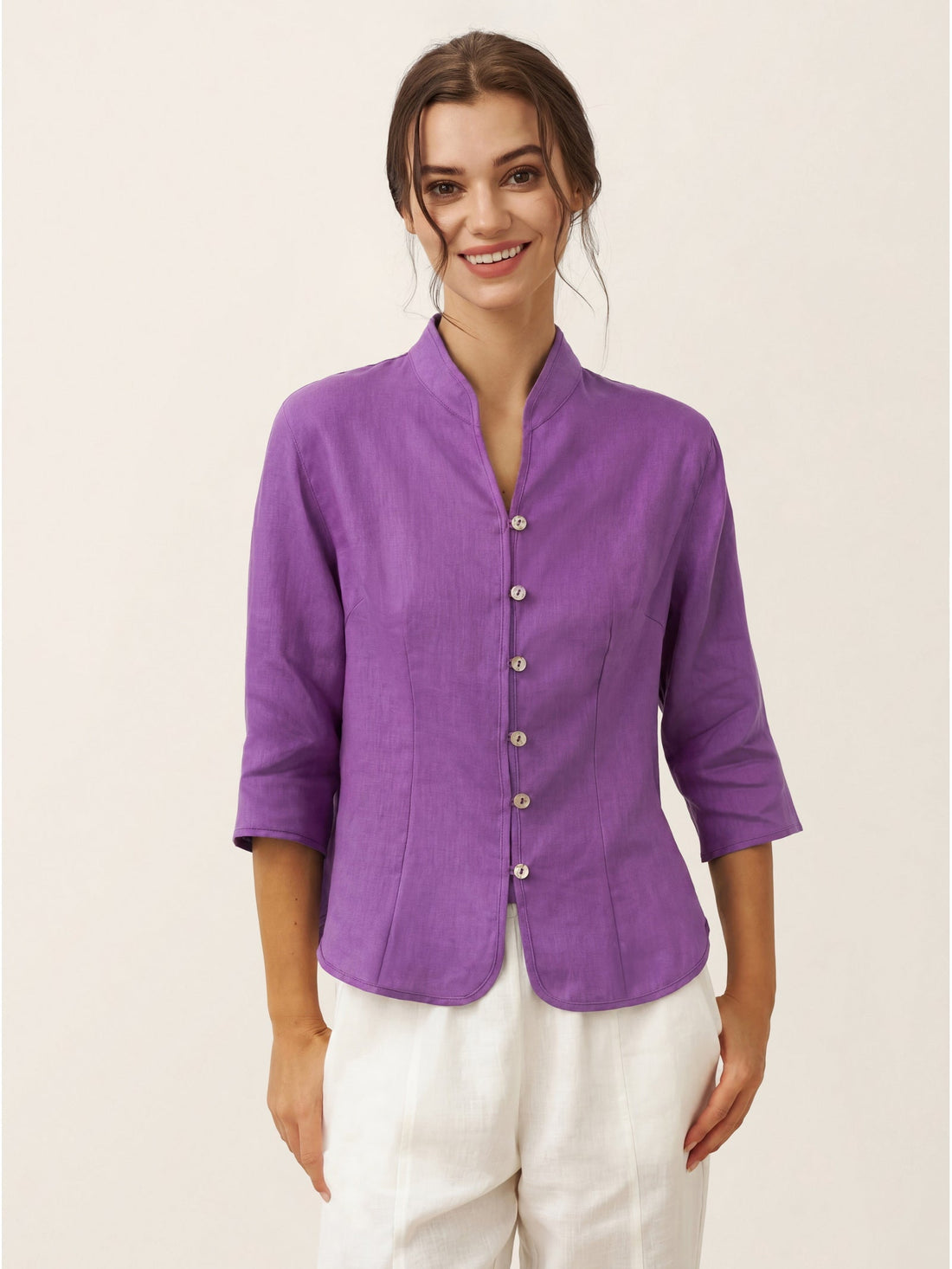 100% Linen Tailored Stand-Collar Jacket