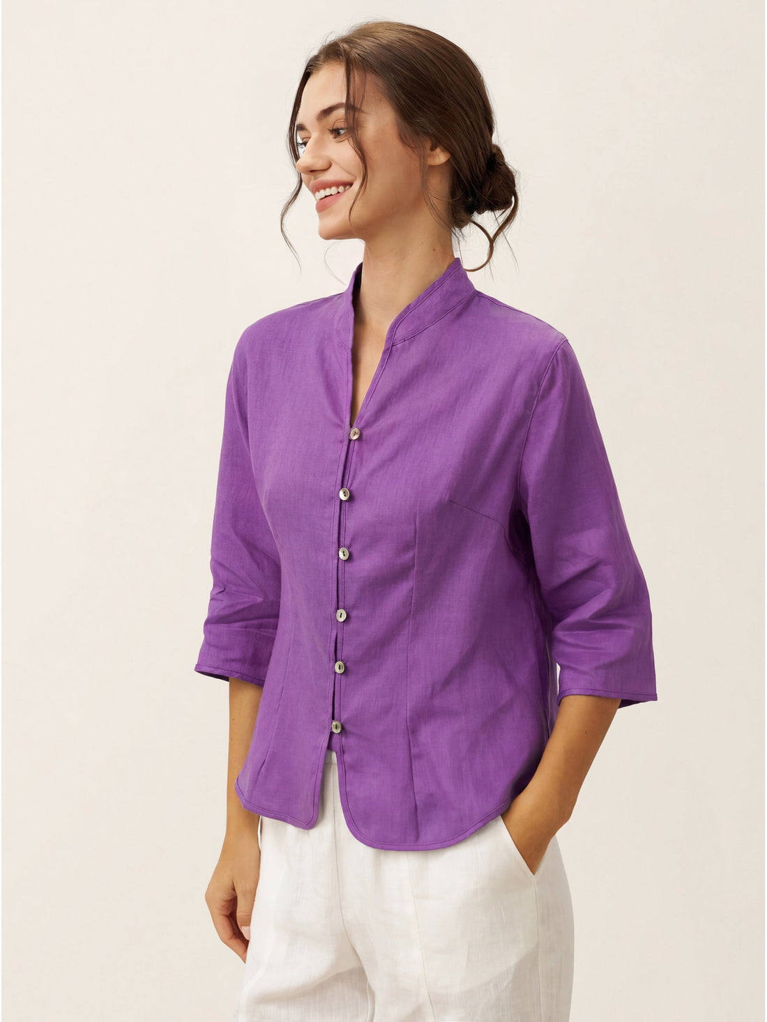 100% Linen Tailored Stand-Collar Jacket