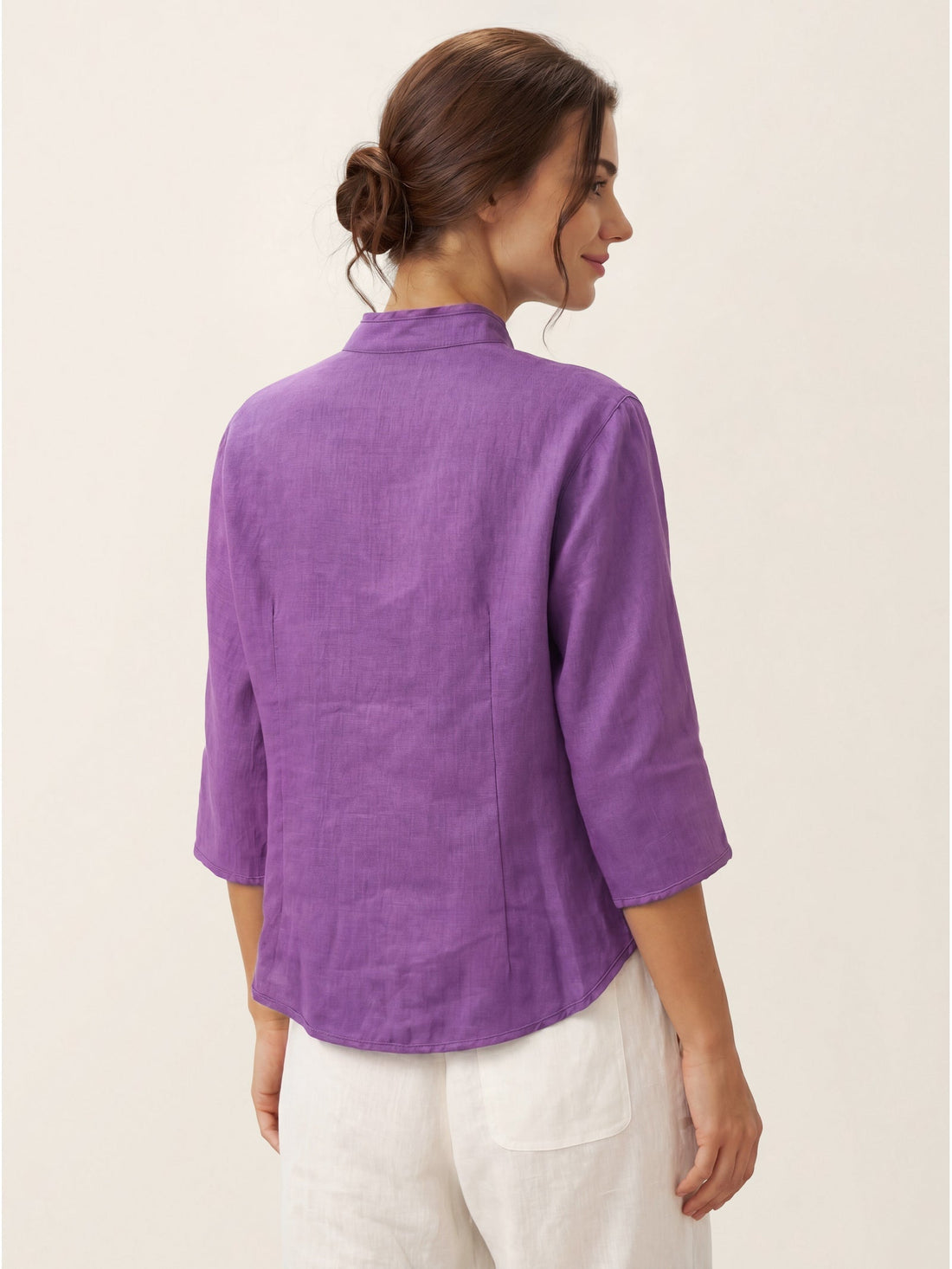 100% Linen Tailored Stand-Collar Jacket