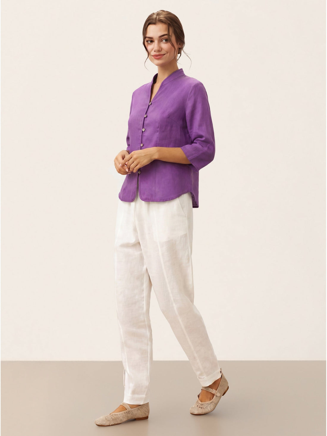 100% Linen Tailored Stand-Collar Jacket