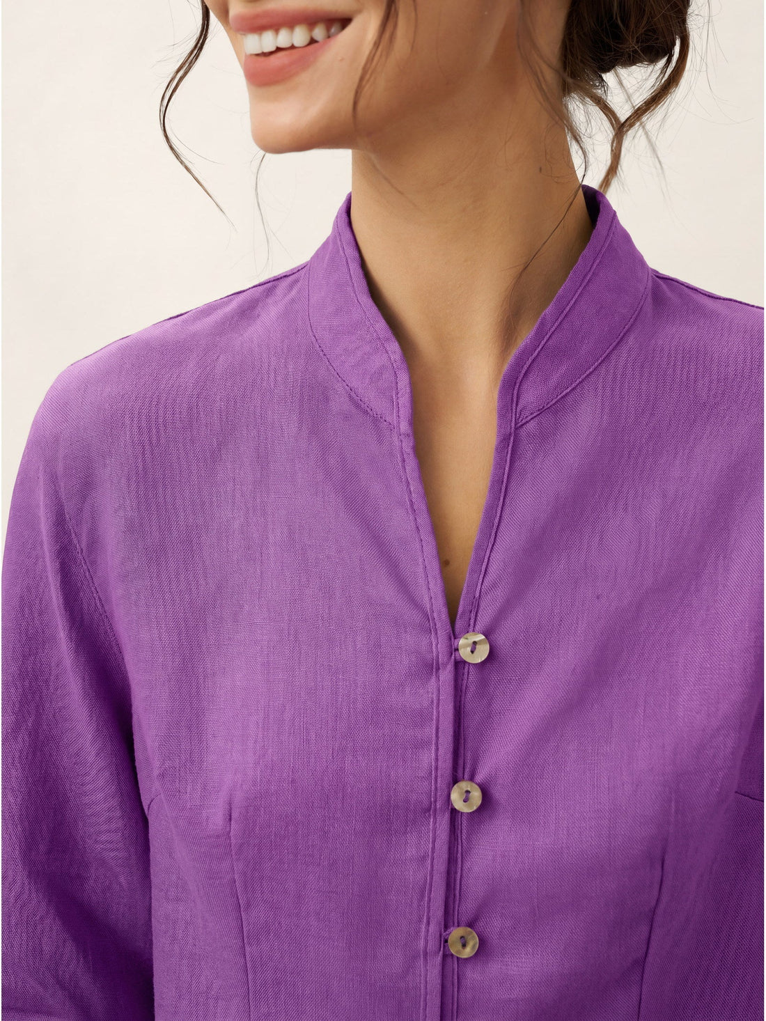 100% Linen Tailored Stand-Collar Jacket