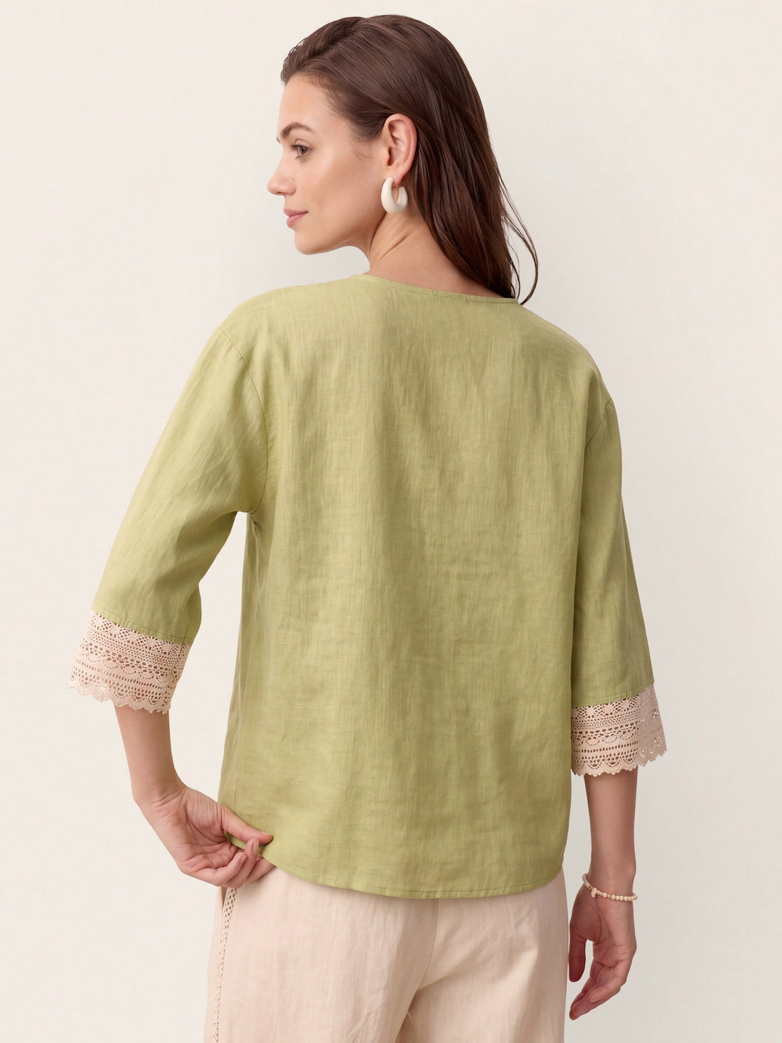 100% Linen Garment-Dyed V-Neck Blouse