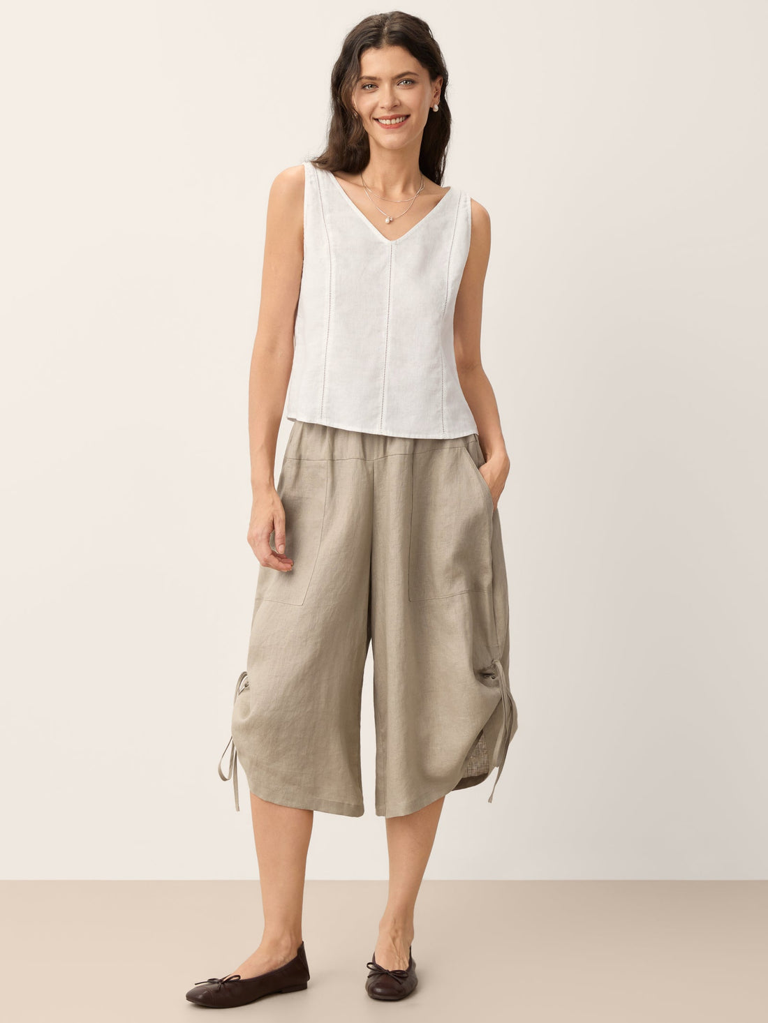 100% Linen Semi-Sheer V-Neck Tank Top