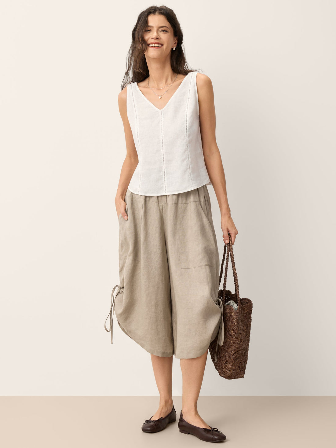 100% Linen Semi-Sheer V-Neck Tank Top