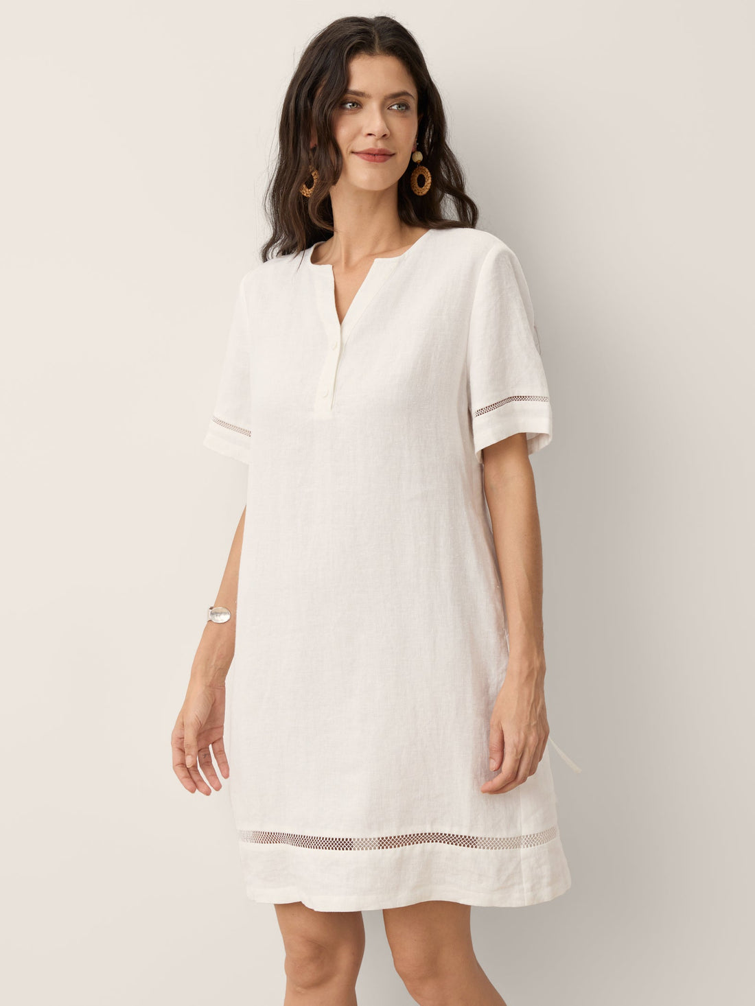 100% Linen V-Neck Mini Dress with Side Pockets