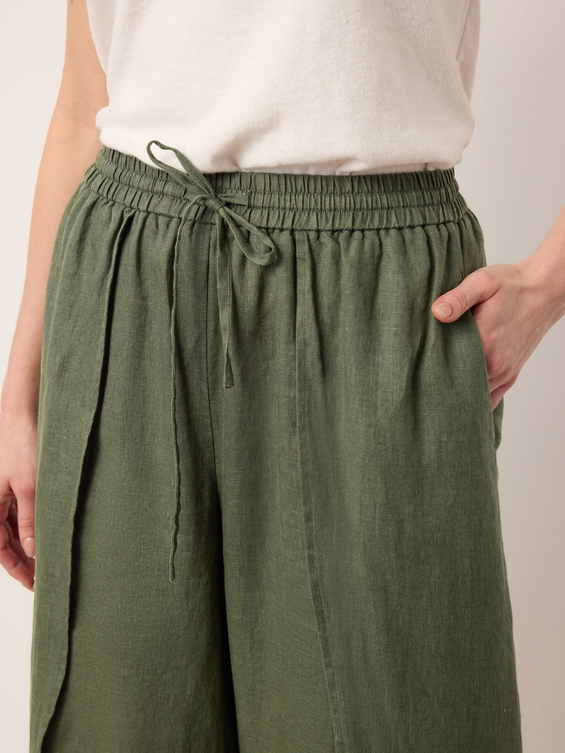 100% Linen Elastic-Waist Wide-Leg Pants