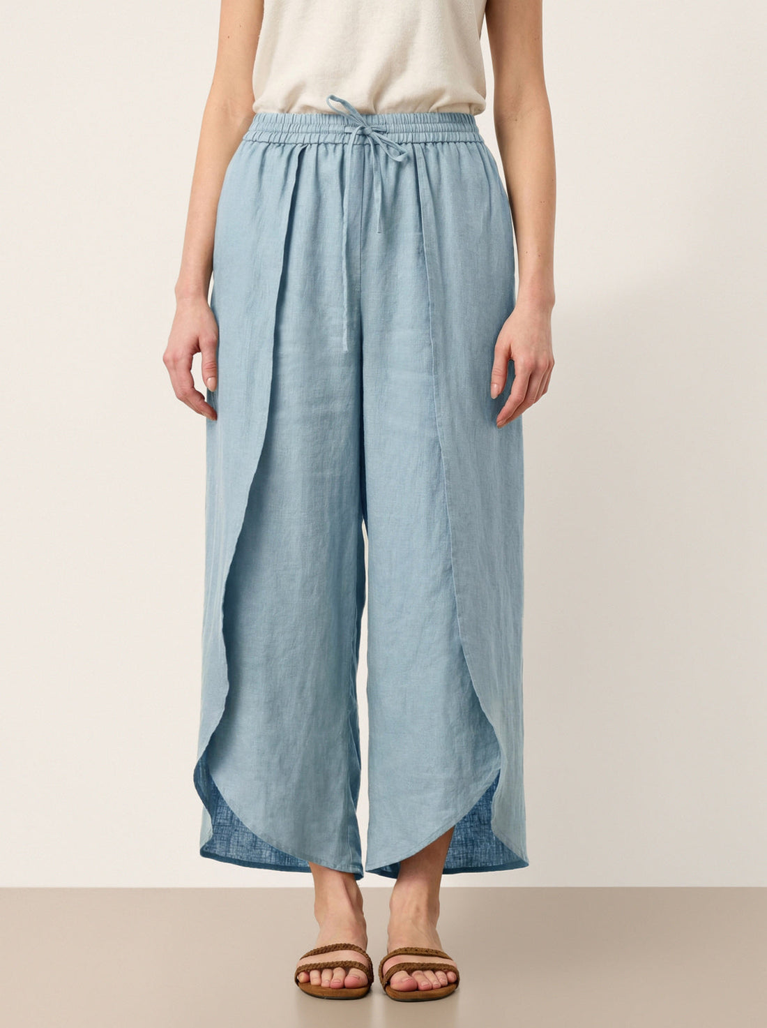 100% Linen Elastic-Waist Wide-Leg Pants