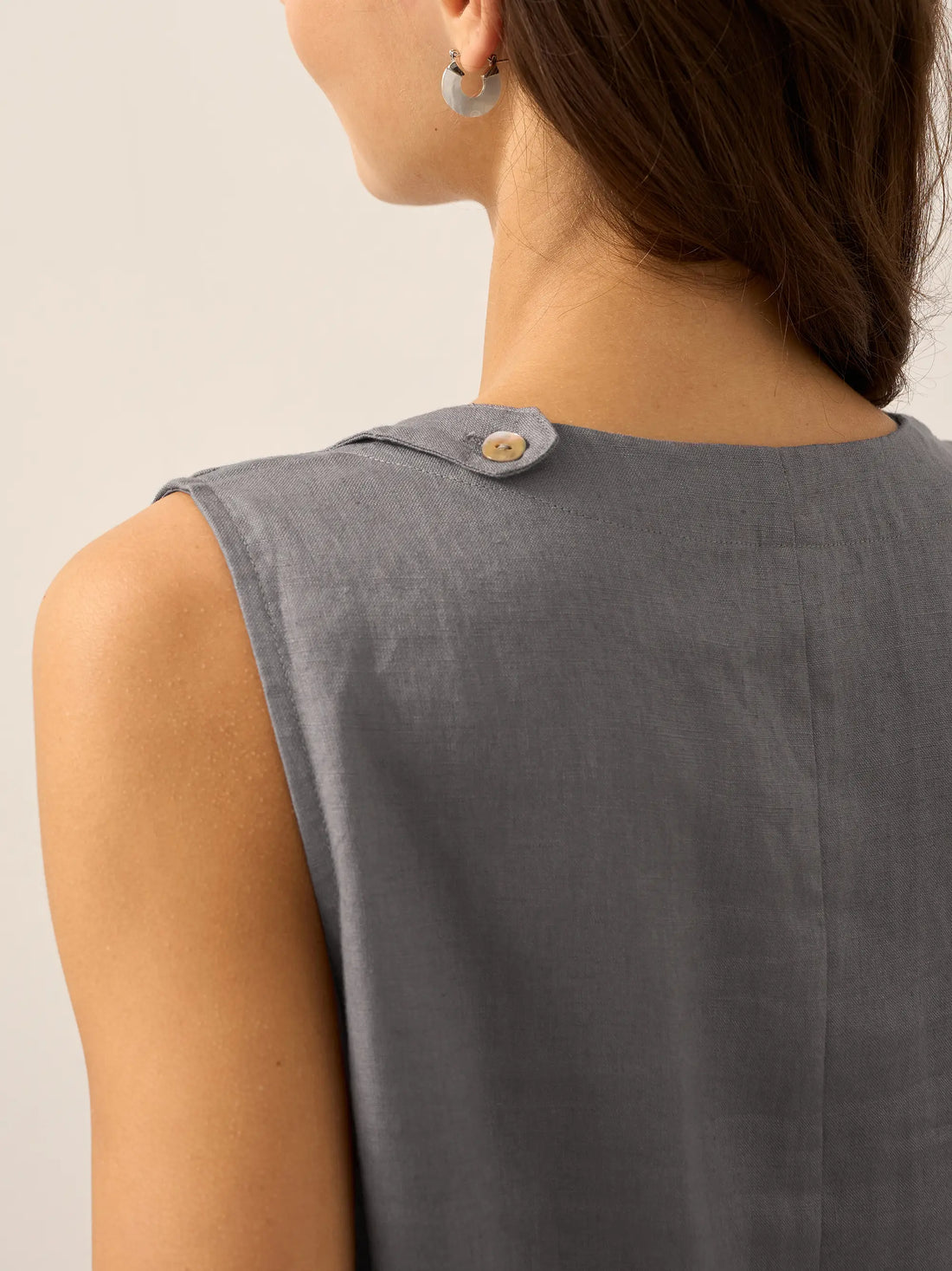 100% Linen Sleeveless Round Neck Midi Dress