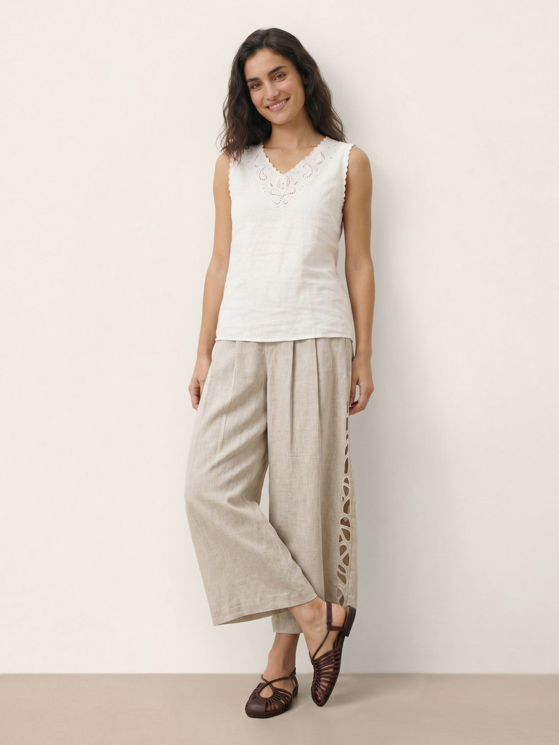 100% Linen Semi-Sheer V-Neck Tank