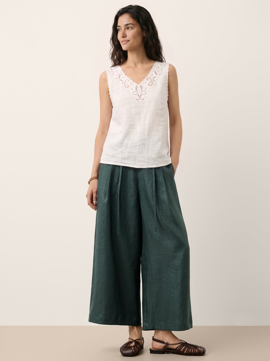100% Linen Semi-Sheer V-Neck Tank