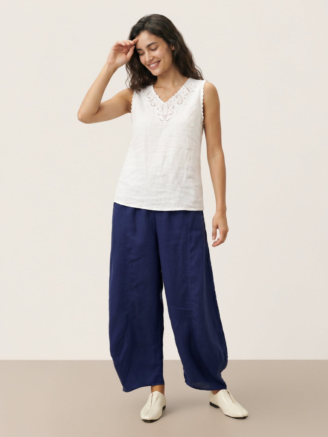 100% Linen Semi-Sheer V-Neck Tank