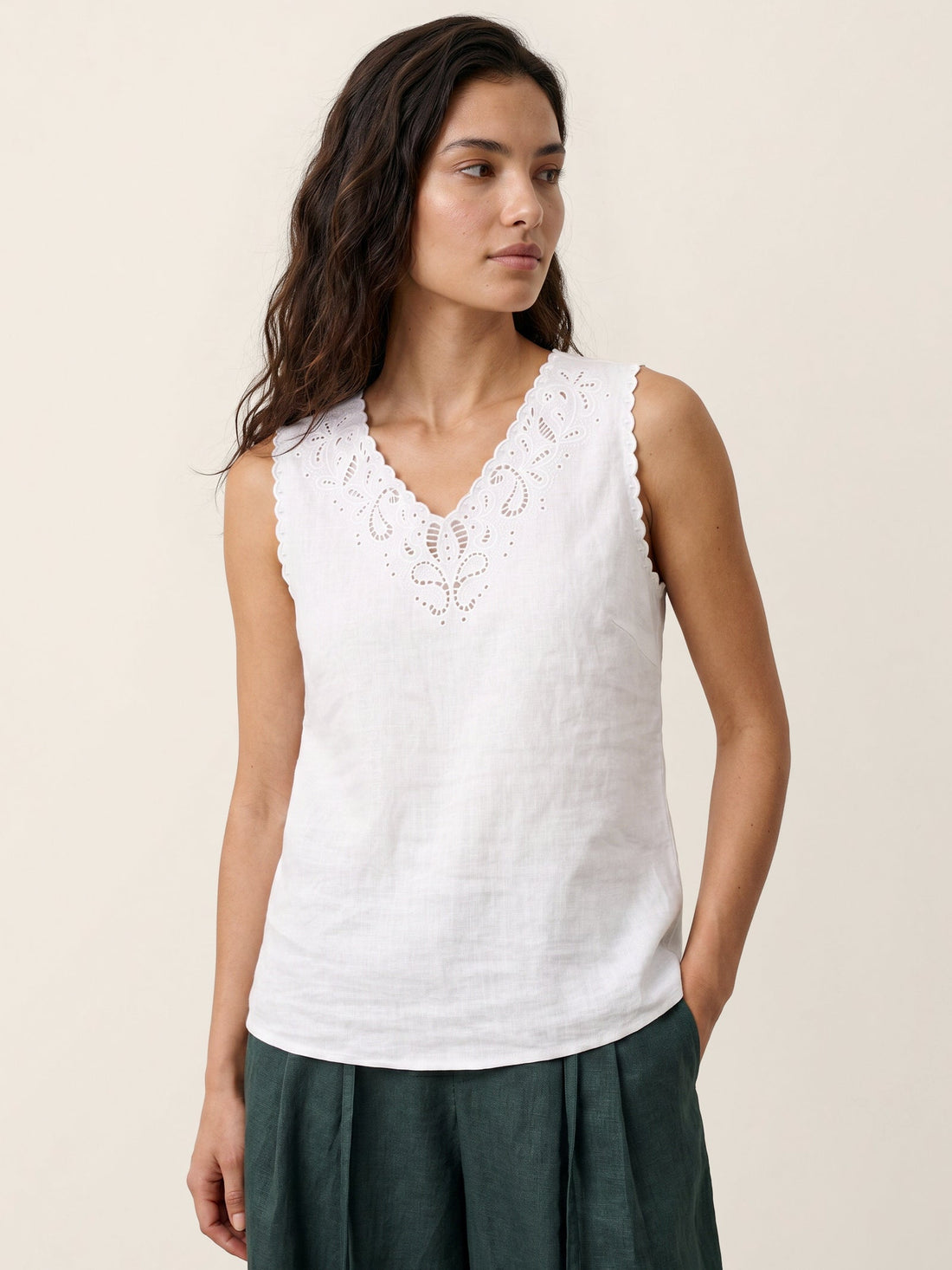 100% Linen Semi-Sheer V-Neck Tank