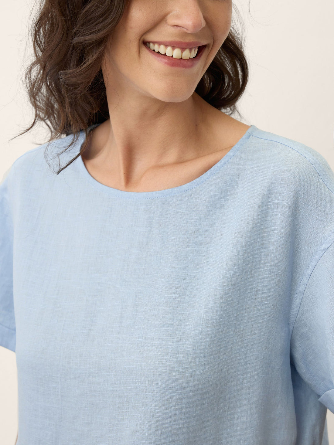 100% Linen Short Sleeve A-Line Midi Dress