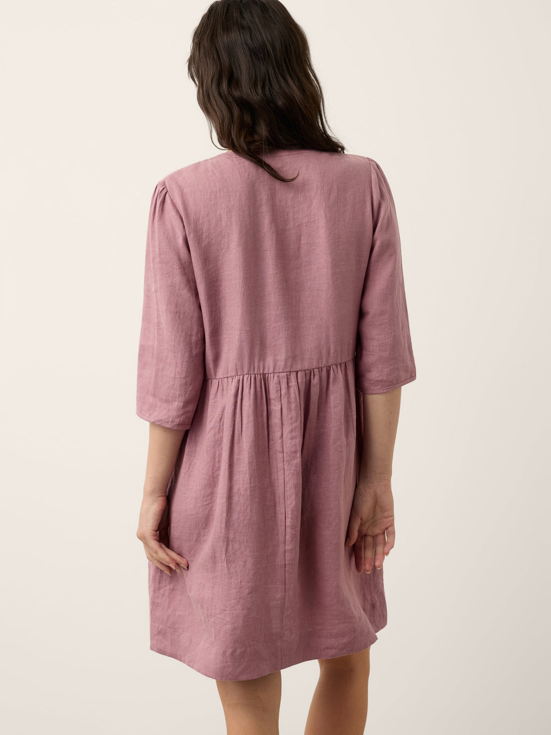 100% Linen Round Neck Mini Dress with Pockets