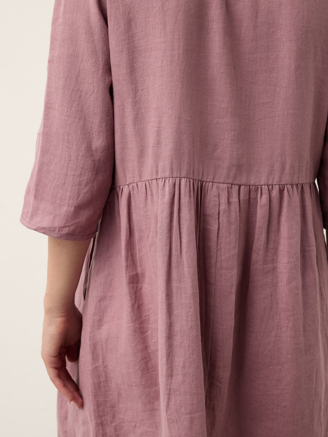 100% Linen Round Neck Mini Dress with Pockets