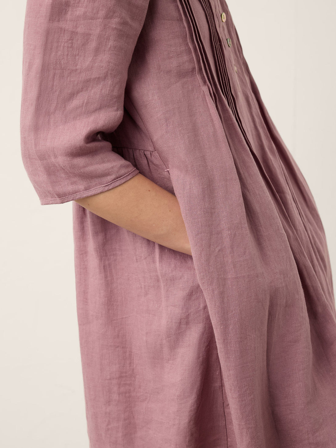 100% Linen Round Neck Mini Dress with Pockets