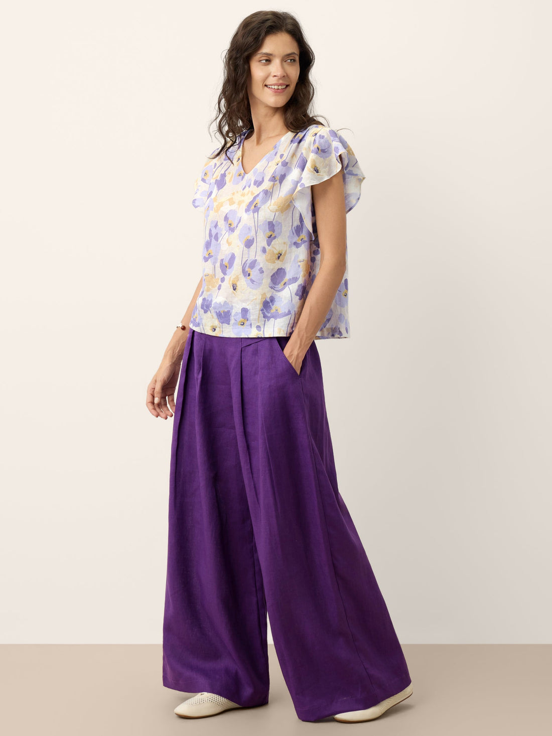 100% Linen Pleated High Rise Wide Leg Pants