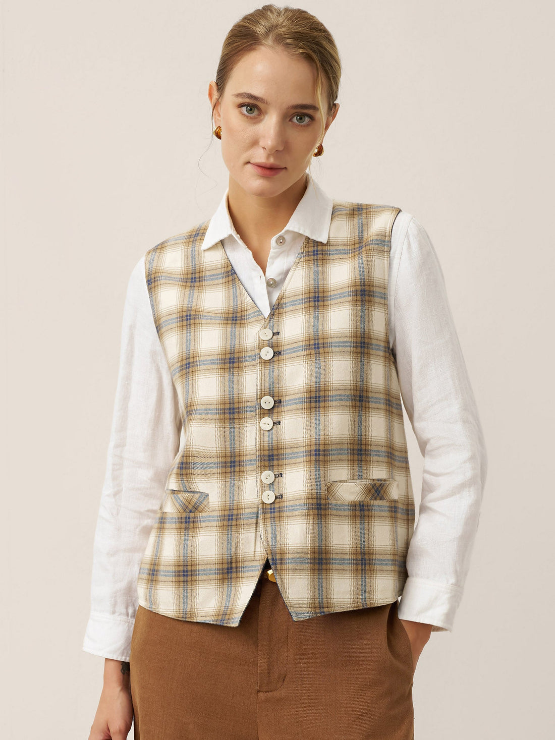 100% Linen Reversible Denim-Texture V-Neck Vest