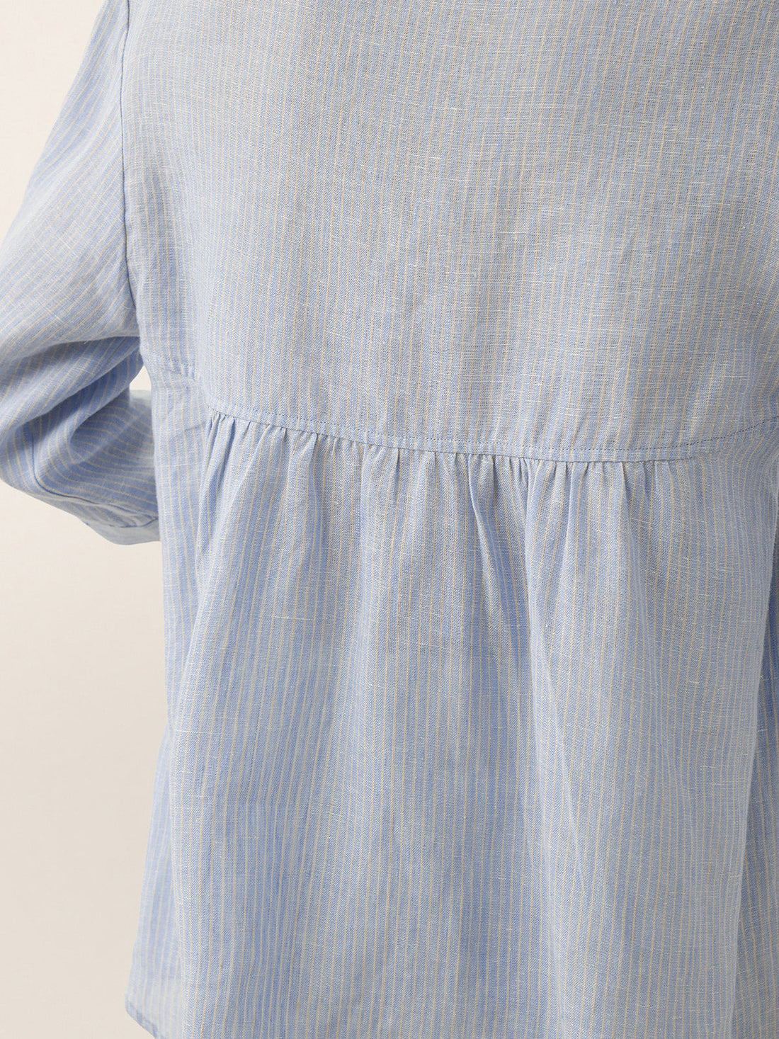 100% Linen Ruched Round Neck Blouse