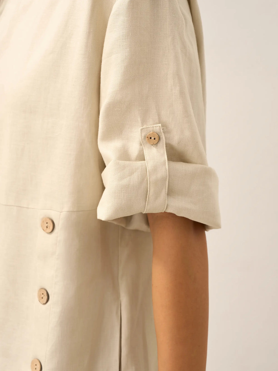 100% Linen Asymmetric Round Neck Midi Dress