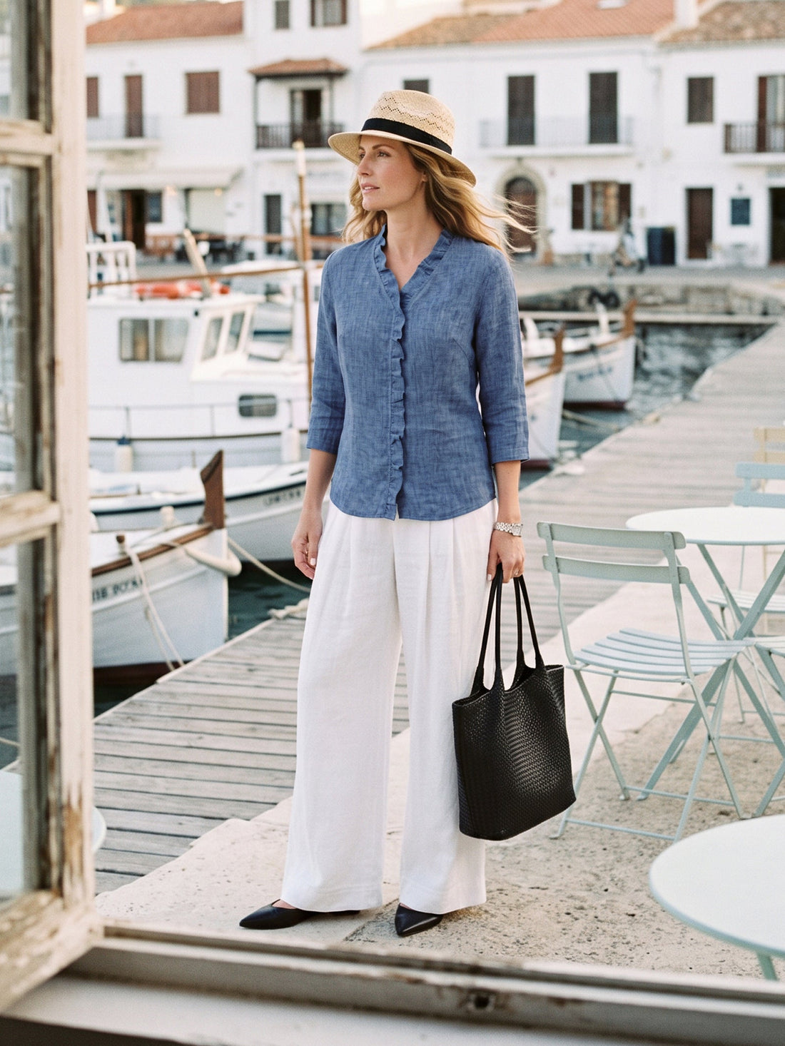 100% Linen V-Neck Three-Quarter Sleeve Shirt