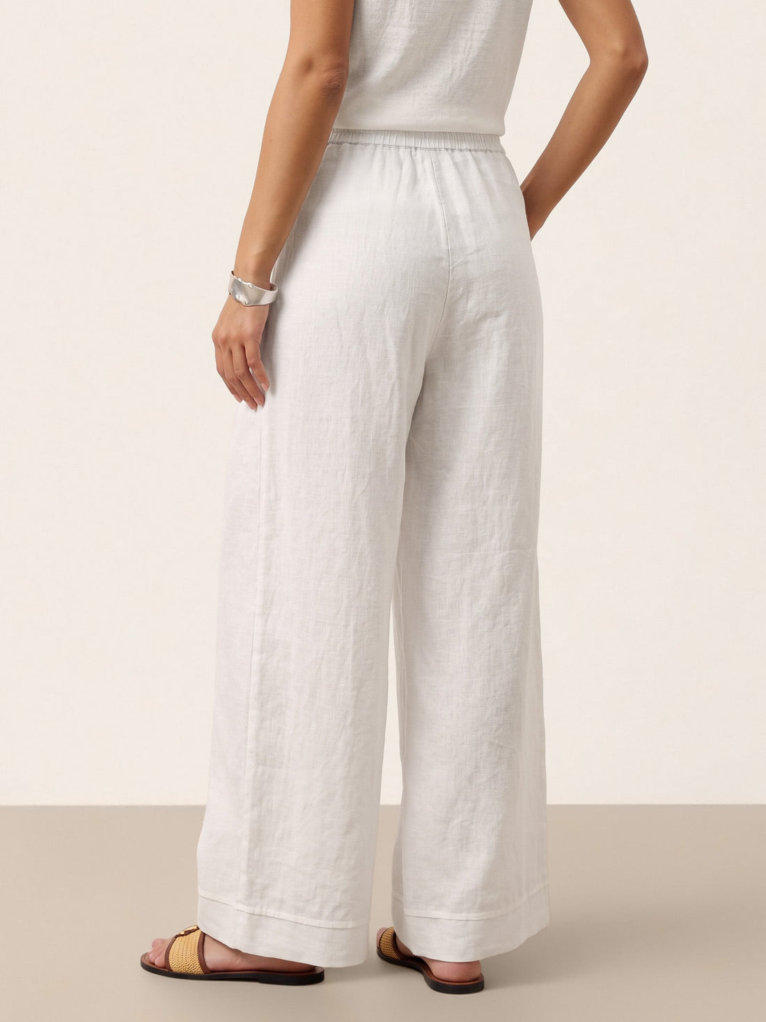 Linen Wide-Leg Pants with Welt Pockets