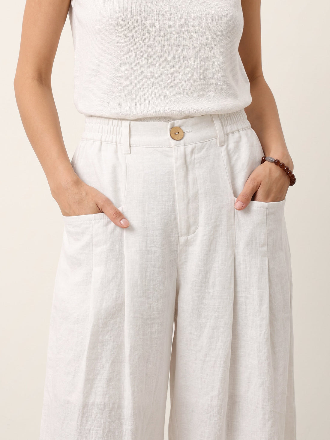 Linen Wide-Leg Pants with Welt Pockets