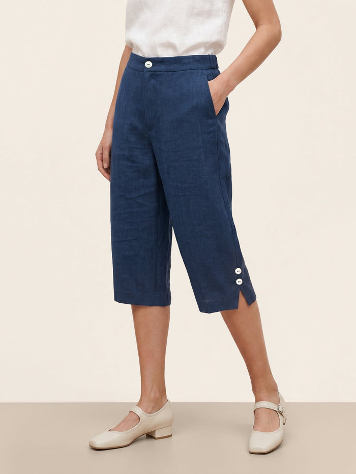 94% Linen Side-Pocket Knee-Length Shorts