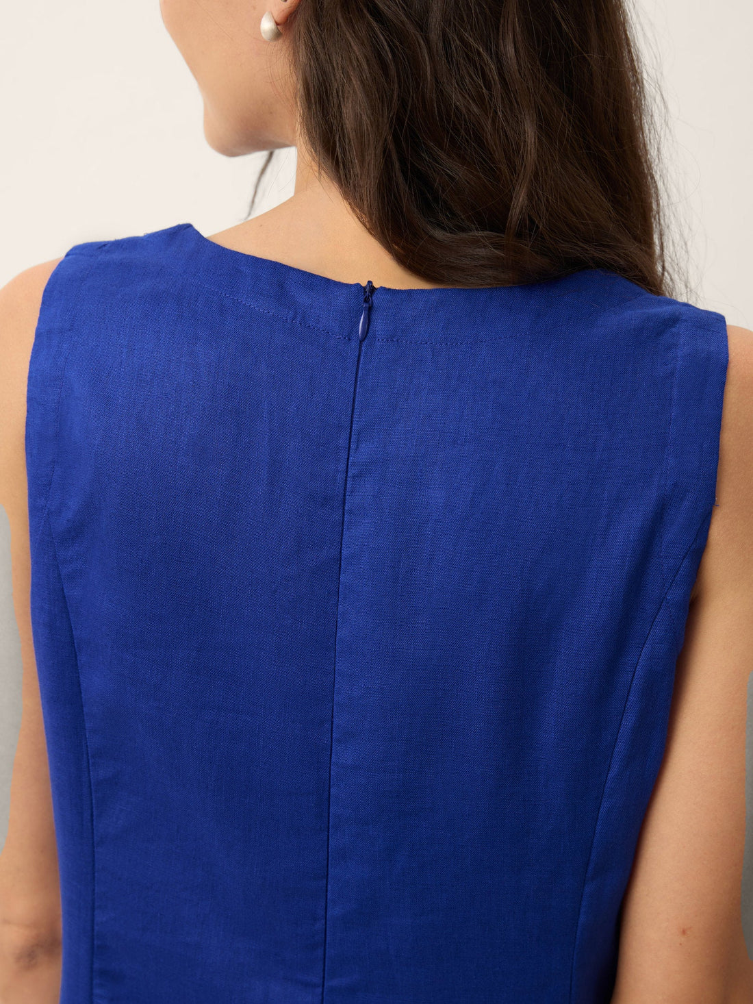 100% Linen V-Neck Midi Dress with Side Pockets