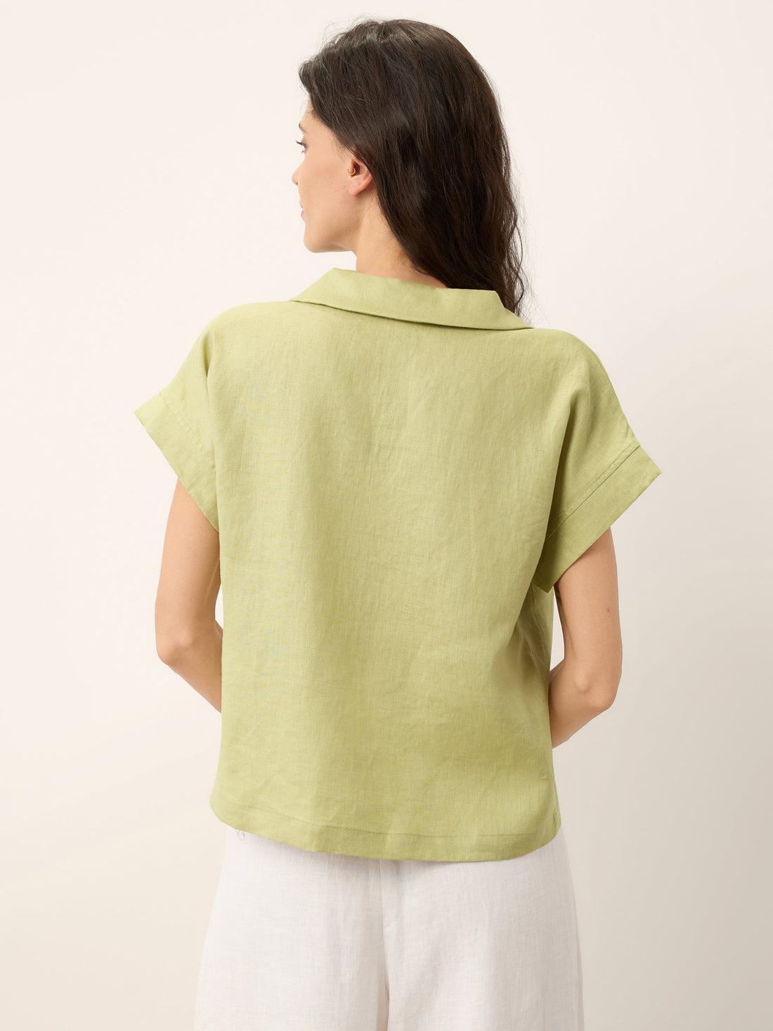 100% Linen Garment-Dyed Short Sleeve Blouse