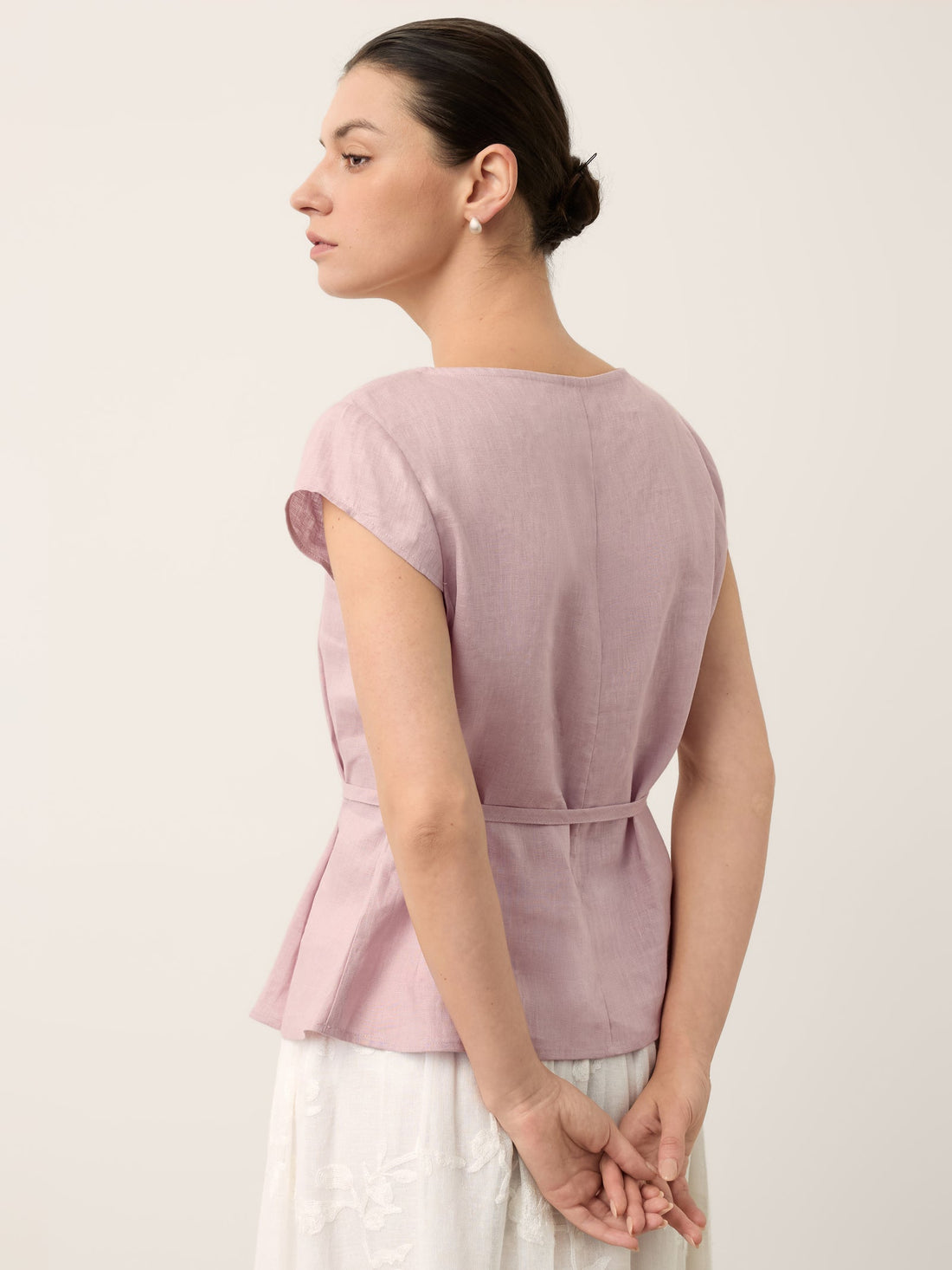100% Linen Square Neck Cap Sleeve Blouse