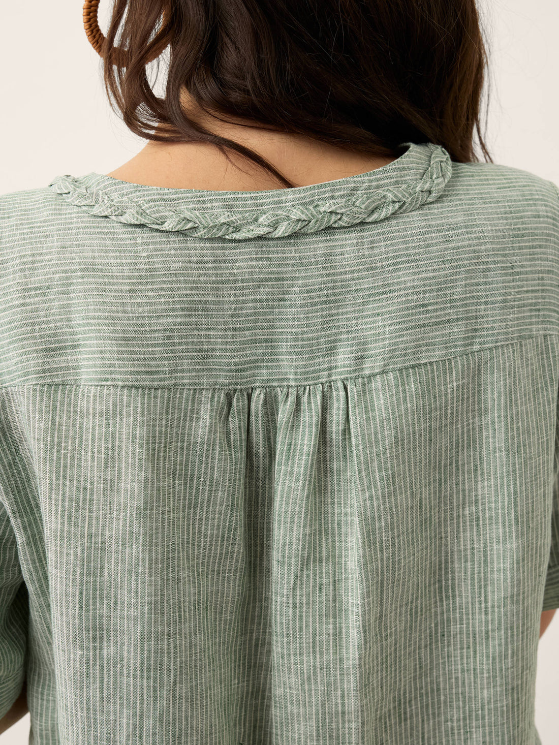 100% Linen Yarn-Dyed Round Neck Button Shirt