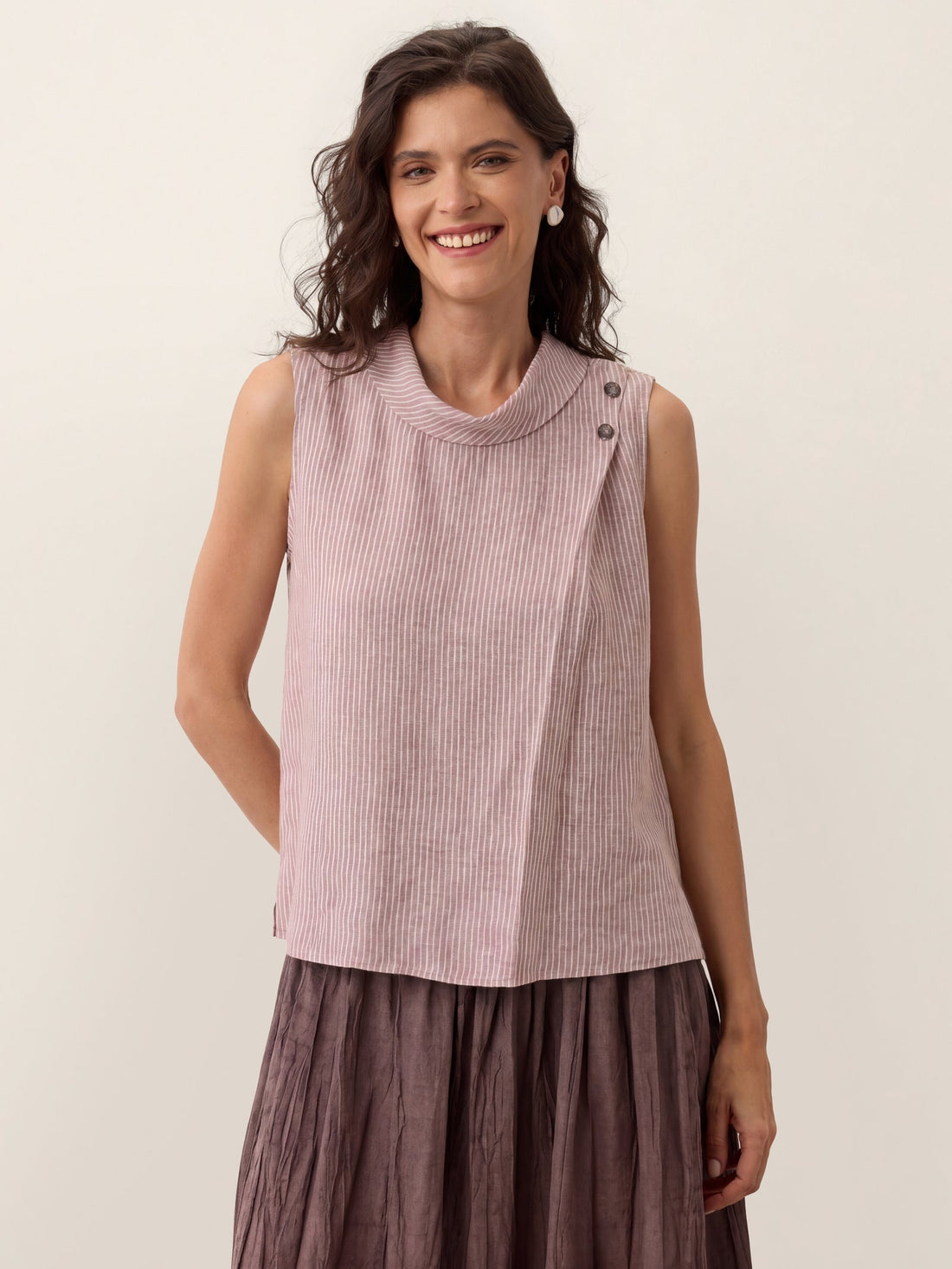 100% Linen Pleated Sleeveless Tank Top
