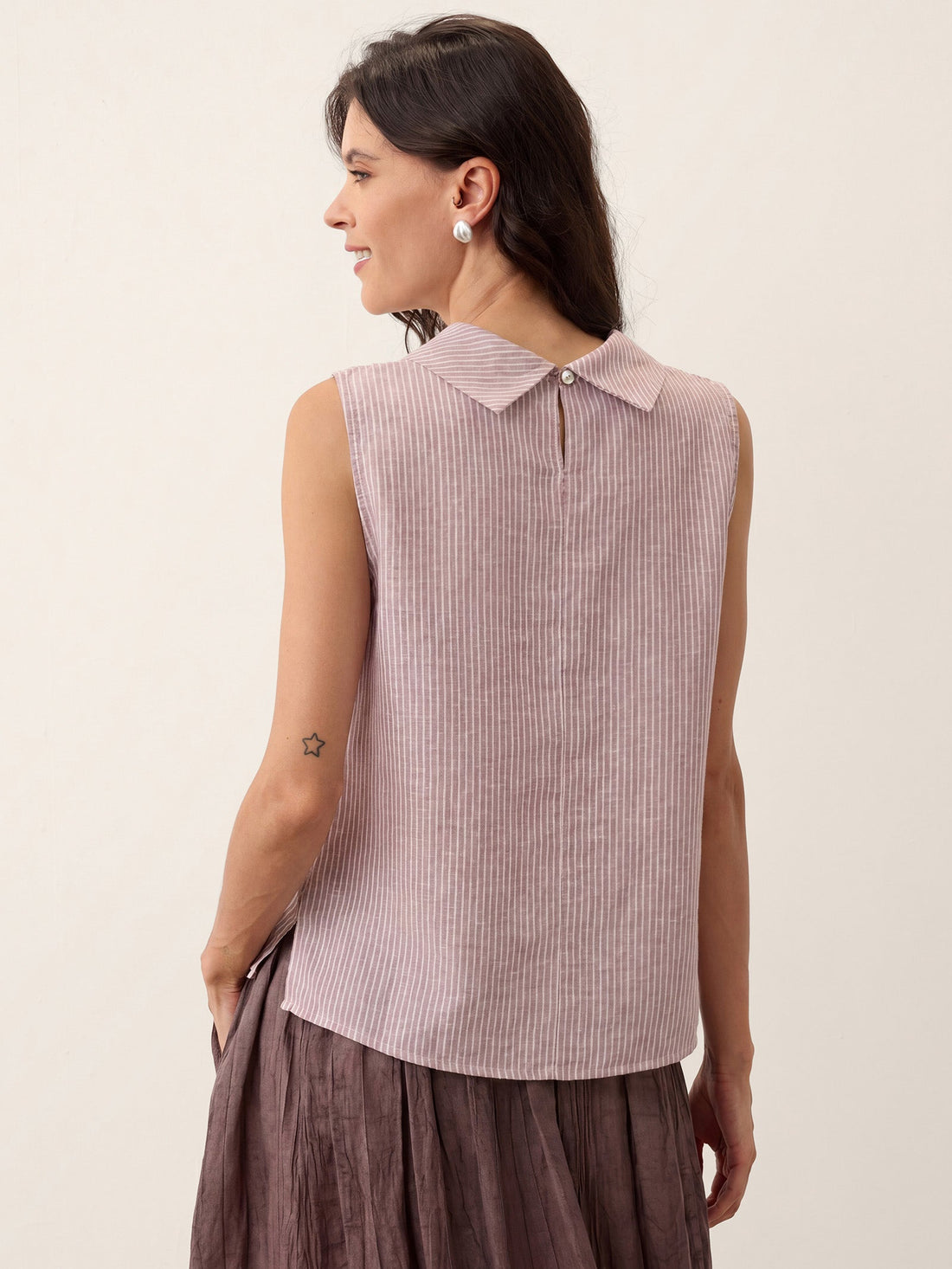 100% Linen Pleated Sleeveless Tank Top