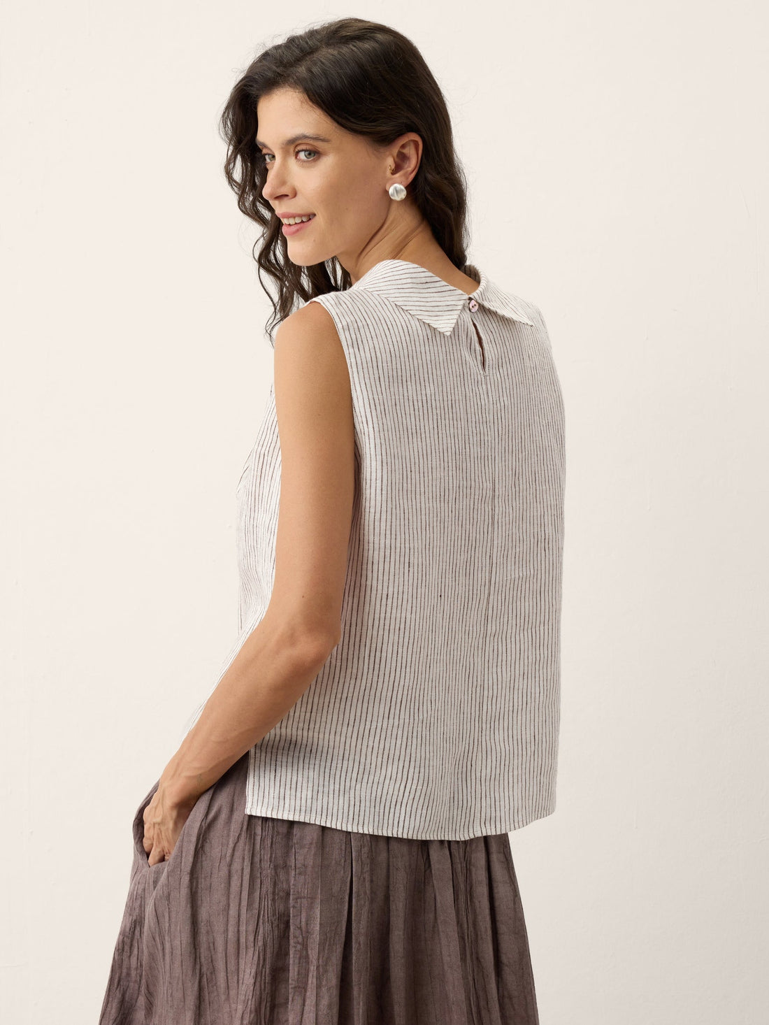 100% Linen Pleated Sleeveless Tank Top