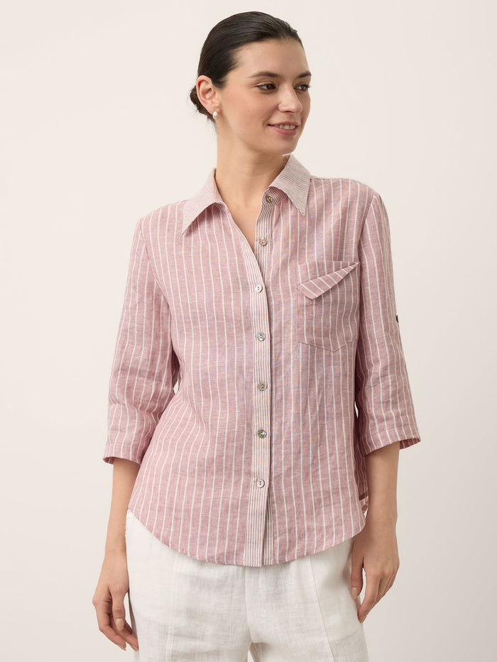 100% Linen Asymmetric Three-Quarter Sleeve Shirt