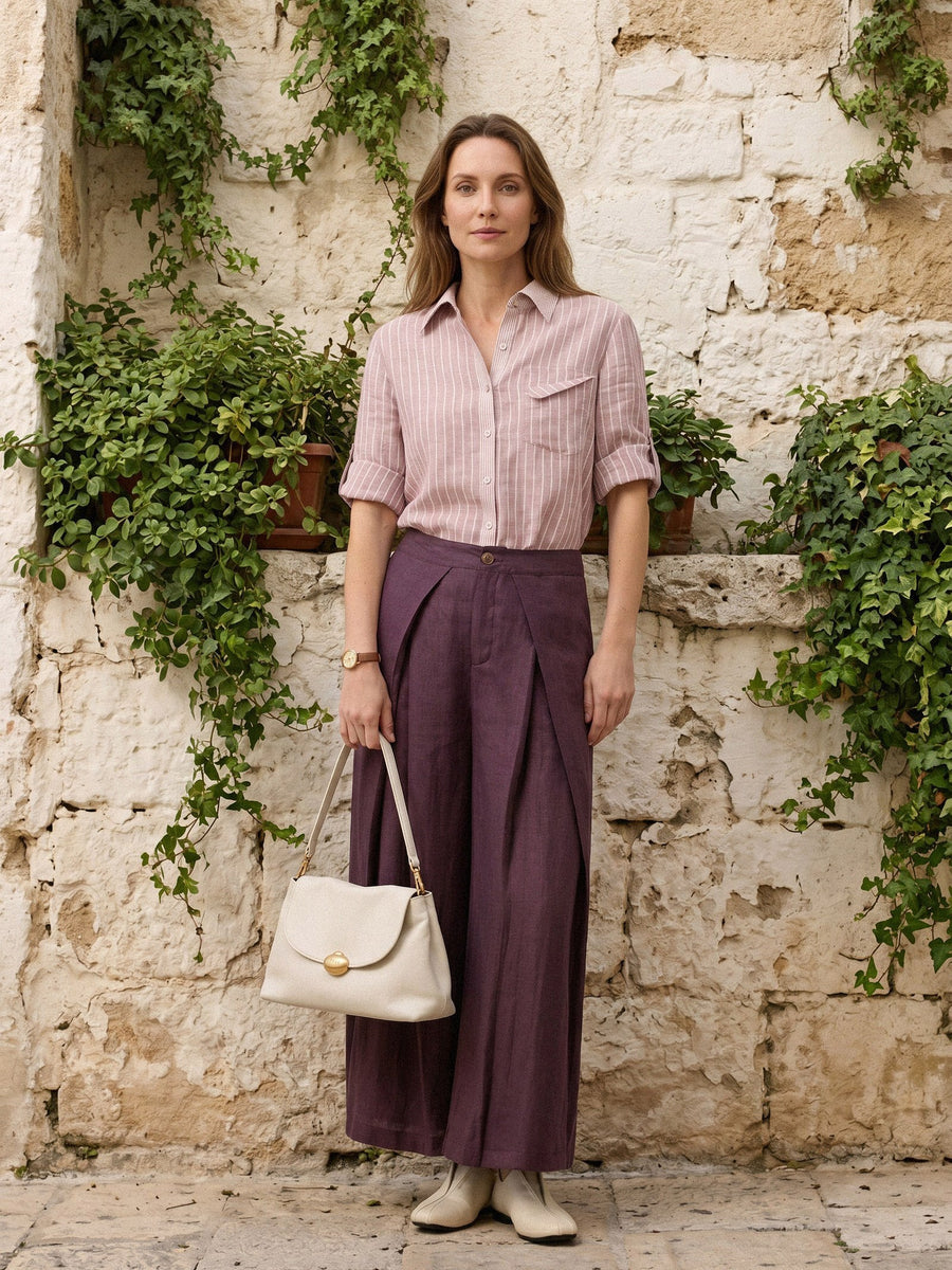 100% Linen Asymmetric Three-Quarter Sleeve Shirt