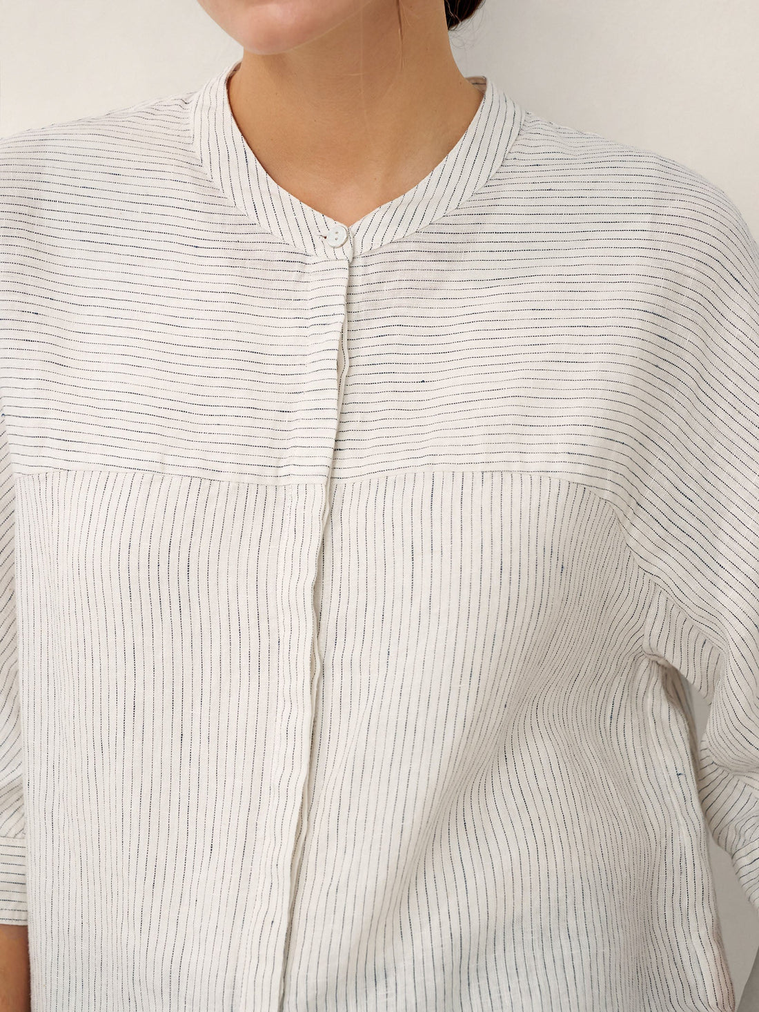 100% Linen Striped Three-Quarter Sleeve Shirt