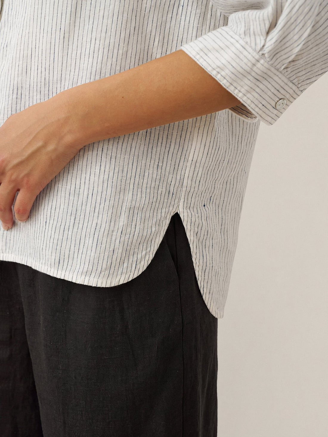 100% Linen Striped Three-Quarter Sleeve Shirt