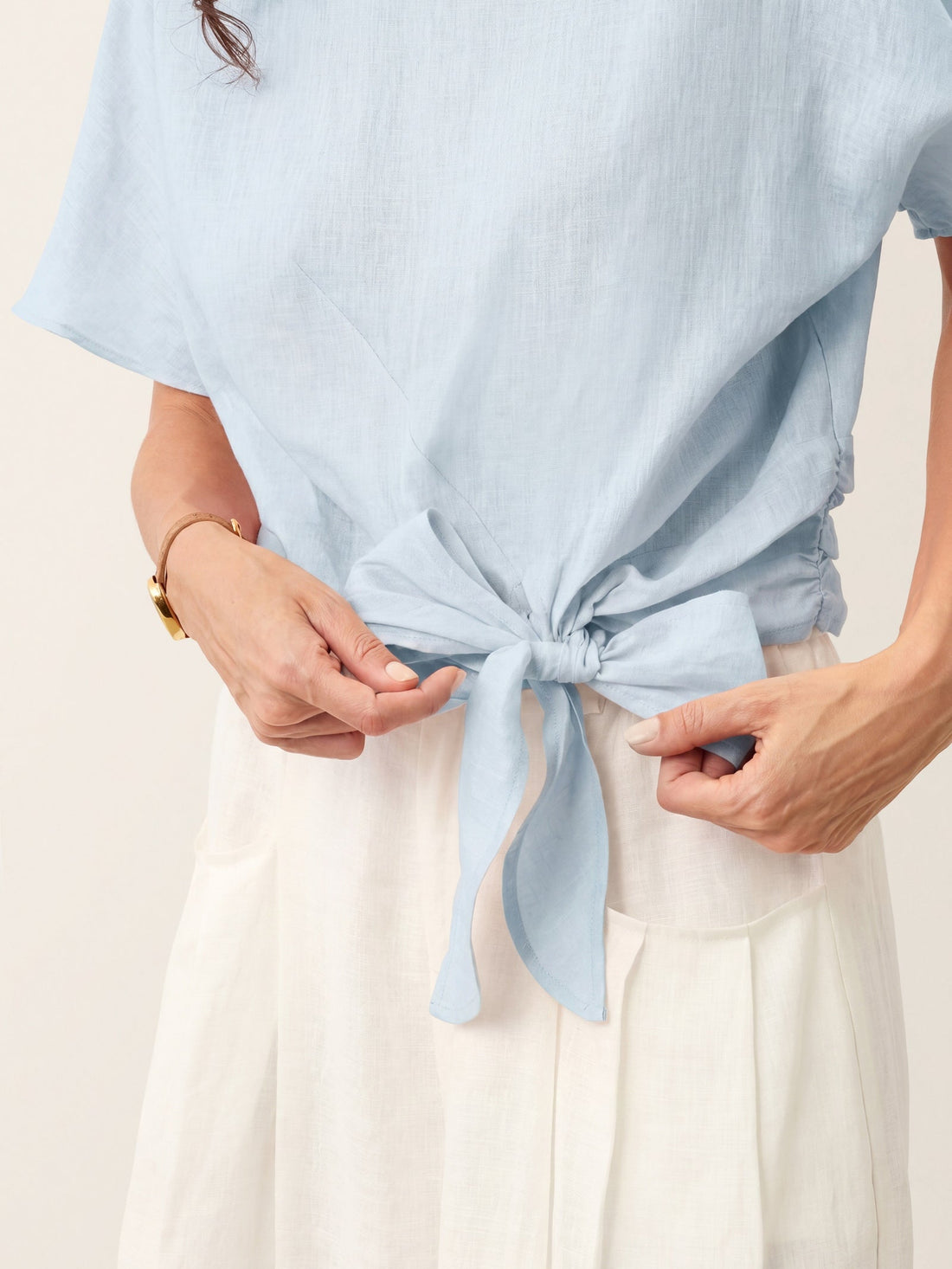 100% Linen Semi-Sheer Round Neck Blouse